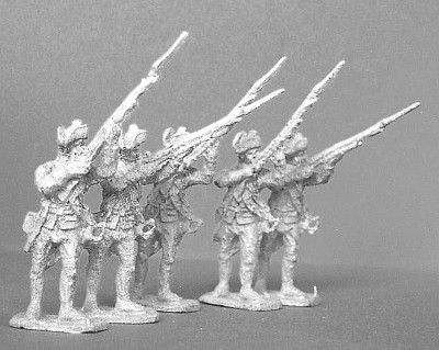1740 - 1763 : Preußische Musketiere (die Muskete in Bereitschaft haltend)