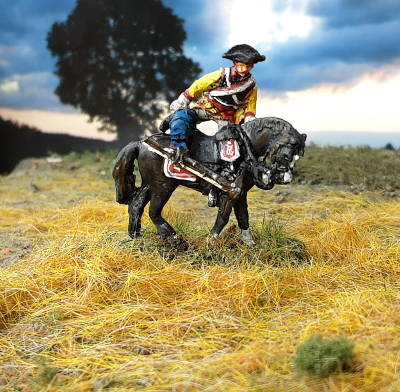 7086-d 1756: Preußischer Kürassier (auf das Pferd steigend)